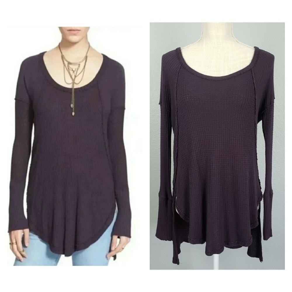 FREE PEOPLE Ventura Thermal Long Sleeve Ribbed Top Dark Purple XS